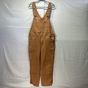 Duluth Trading Co Men 36x30 Fits 36x29 Brown Duck Canvas Bib Overalls Dbl Knee